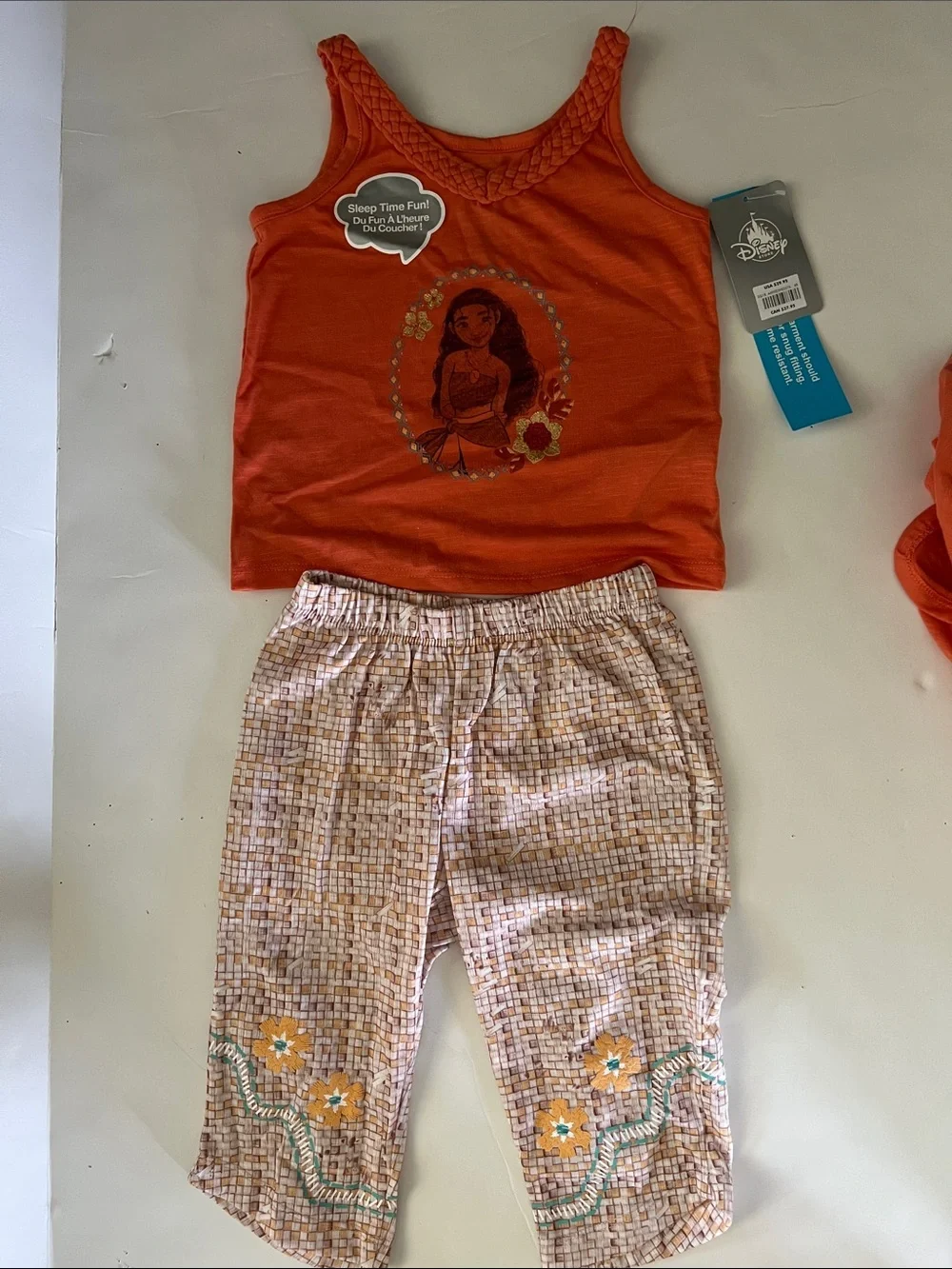Disney Orange Moana Tank Pajama Set with Skirted Layer & Floral Capri Pants